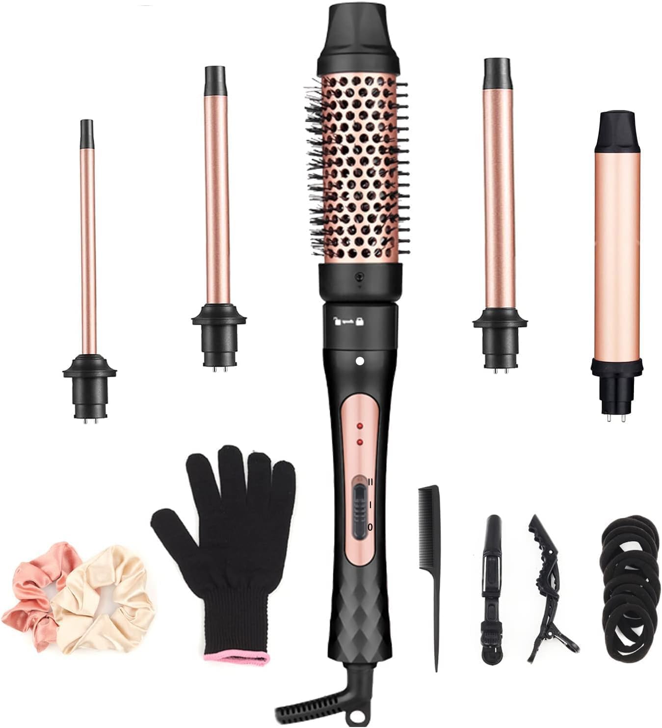 Photo 1 of 5 in 1 Curling Wand Set, Curling Iron with Curling Brush and 4 Interchangeable Ceramic Curling Wand(0.35”-1.25”), Fast Heating, Include Heat Protective Glove & 2 Clips
