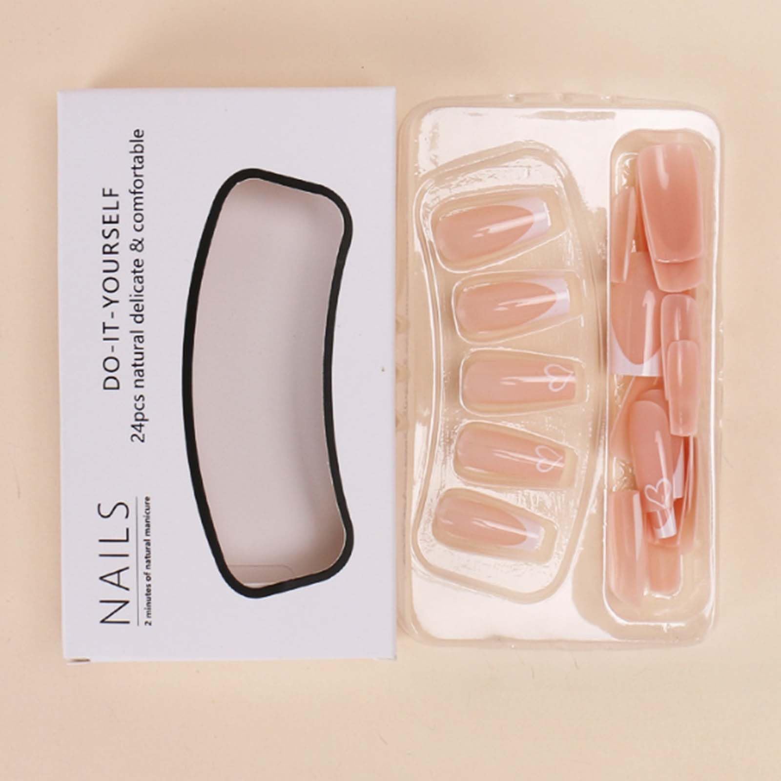 Gifiky Short French False Nails Coffin Press on Nails Nude Nails Tips Full Cover Cute Fake Nails for Women and Girls 24Pcs - Image 3
