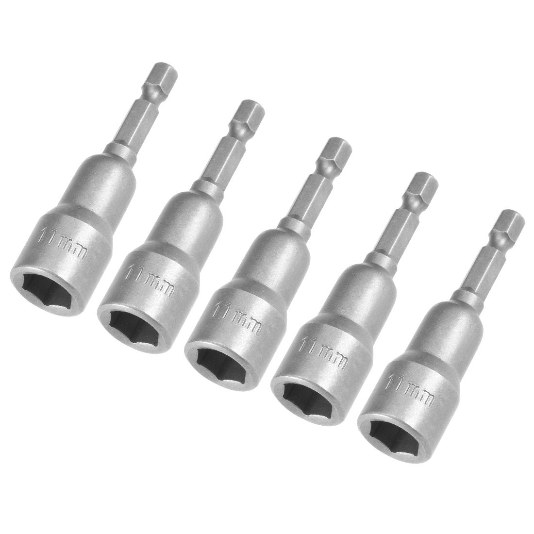 Sourcingmap 5 Pcs 1/4" Quick-Change Hex Shank 11mm Nut Setter Driver Drill Bit, 65mm Length, Metric No-Magnetic