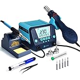 TOAUTO DS882 Soldering Station, 2 in 1 Soldering Iron Hot Air Gun Rework Station Kit with LCD Display,°F /°C, Cool/Hot Air Co