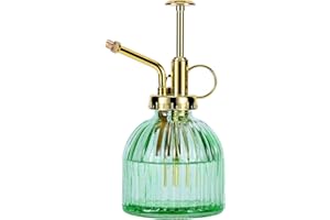 Aebor Glass Plant Mister Spray Bottle, 6.5" Green Glass Water Spray Bottle with Gold Top Pump Small Watering Can, Small Plant Sprayer Mister for Indoor Outdoor House (Green+Gold A)