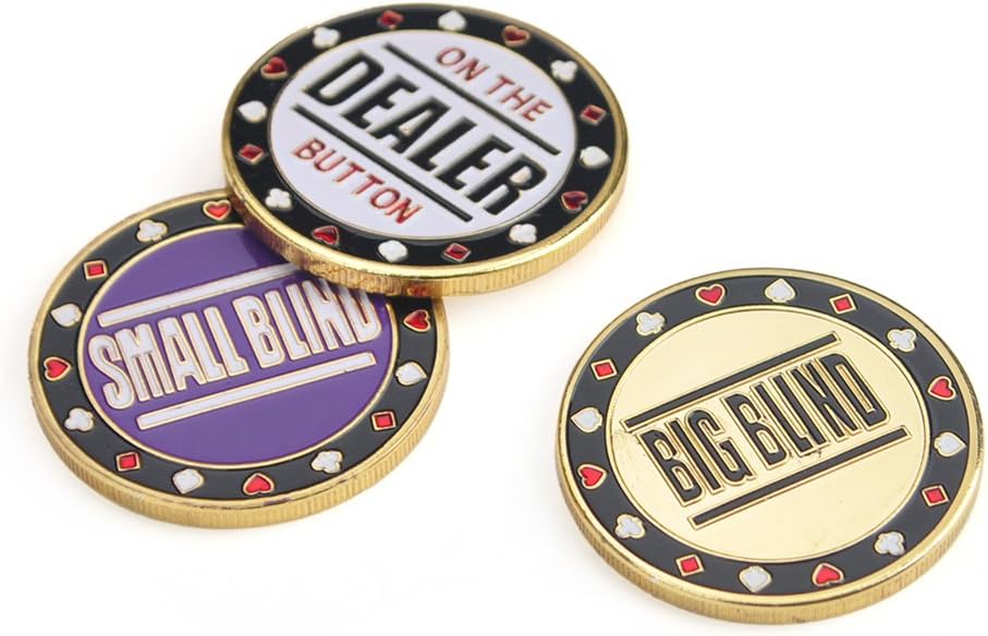 GOGO Set of 3 Metal Chip Poker Buttons - Small Blind, Big Blind and Dealer, 3 inches x 1.5 inches x 0.8 inches - Image 4