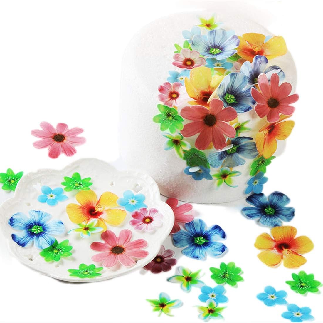 GEORLD Set of 48 Edible Flowers Cupcake Toppers Wedding Cake Party Food Decoration Mixed Size & Colour