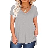 Amoretu Plus Size Tops for Women V Neck Short Sleeve T Shirts Swing Tunic Tops Loose Fit for Summer Clothing