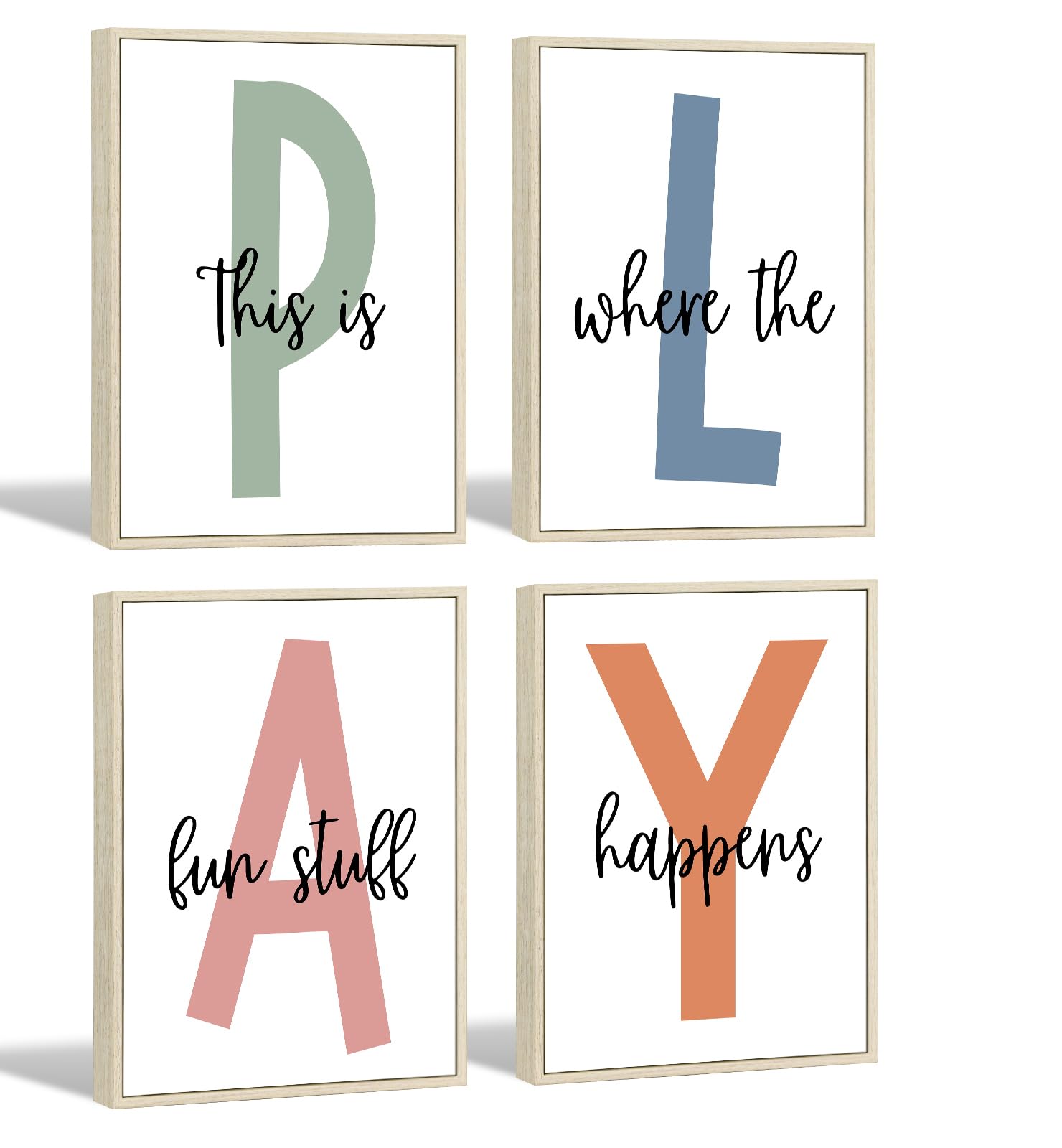 Photo 1 of Kids Playroom Wall Art Boys Room Wall Decor Childrens Playroom Canvas Prints Baby Boy Kids Room Poster Decor Toddler Nursery Print Artwork Let'S Play Sign 12x16 Inch Set of 4 FRAMED
