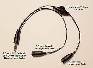 PC Headset with Separate Mic Microphone and Headphone Plugs to 3.5mm 4-Pole Male Plug Adapter (3 