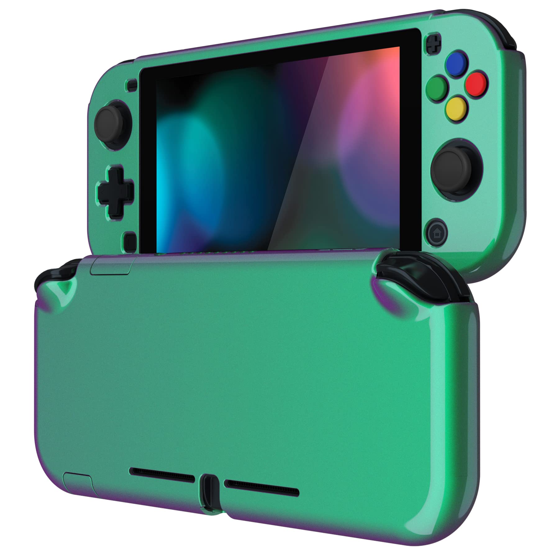 eXtremeRate PlayVital Glossy Chameleon Green Purple Protective Case for Nintendo Switch Lite, Hard Cover Protector for Nintendo Switch Lite - 1 x Black Border Tempered Glass Screen Protector Included