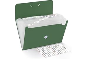 SKYDUE Expanding File Folde rwith 13 Pockets, Accordion File Organizer fits for A4/Letter Sized Paper, Accordion Folder with Labels - Document Receipt Organizer for Office, School, Home OliveGreen