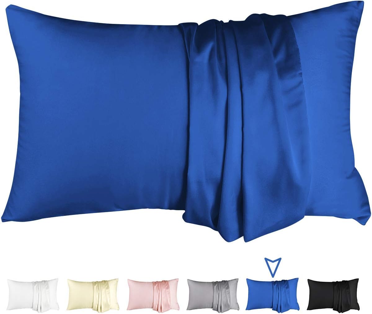 BYSURE Anti-Wrinkle Luxury Silky Satin Pillowcases for Hair and Skin, Standard Pillowcases with Hidden Zipper (Sapphire Blue)