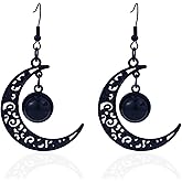 Gothic Black Moon Earrings Whimsy Black Red Purple Crystal Moon Drop Dangle Earring for Women,Vintage Punk Crescent Earring Goth Jewelry Halloween Witch Costume Accessories Black1
