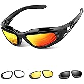 BELINOUS Polarized Motorcycle Riding Glasses Goggles for Men Foam Padding, Windproof Anti-dust Sunglasses w/ 4 Interchangeable Lens Kit & Case, Protective Eyewear for Driving Biking Day and Night