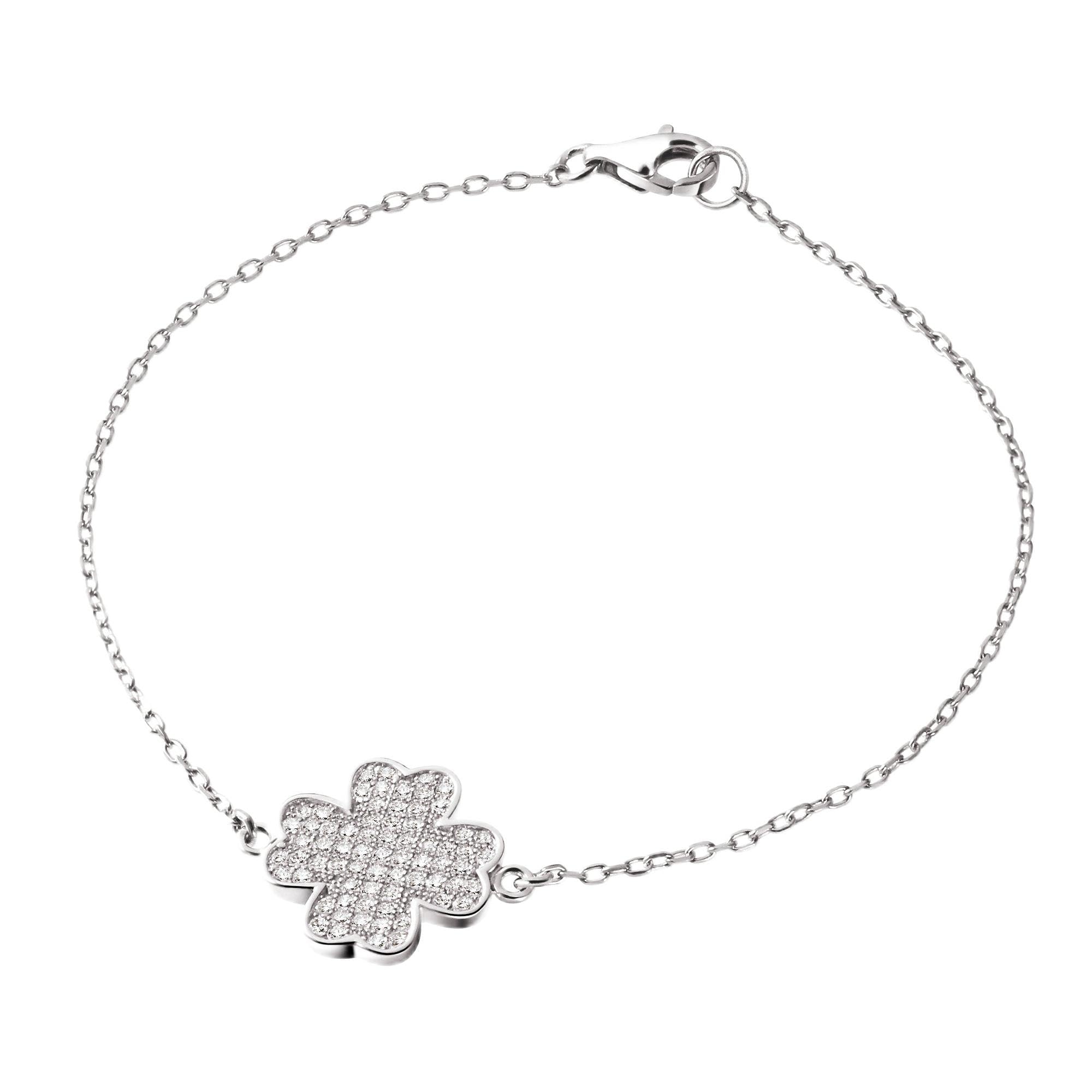 Franki Baker Delicate Four Leaf Clover Facetted Crystals & 925 Sterling Silver Chain Bracelet. Length: 18cm. Comes in Pretty Box