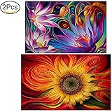 Standie 2 Pack 5D DIY Diamond Painting Crystal Embroidery Rhinestone Painting Kit Decorating Wall Stickers ( Sun Flowers 45 x 30cm & Lotus Flower 40 x 30cm )