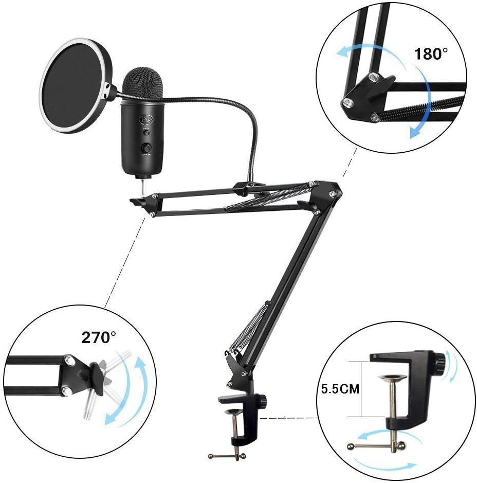 Topkar Adjusted Recording Suspension Boom Scissor Mic Arm Stand with Pop Filter