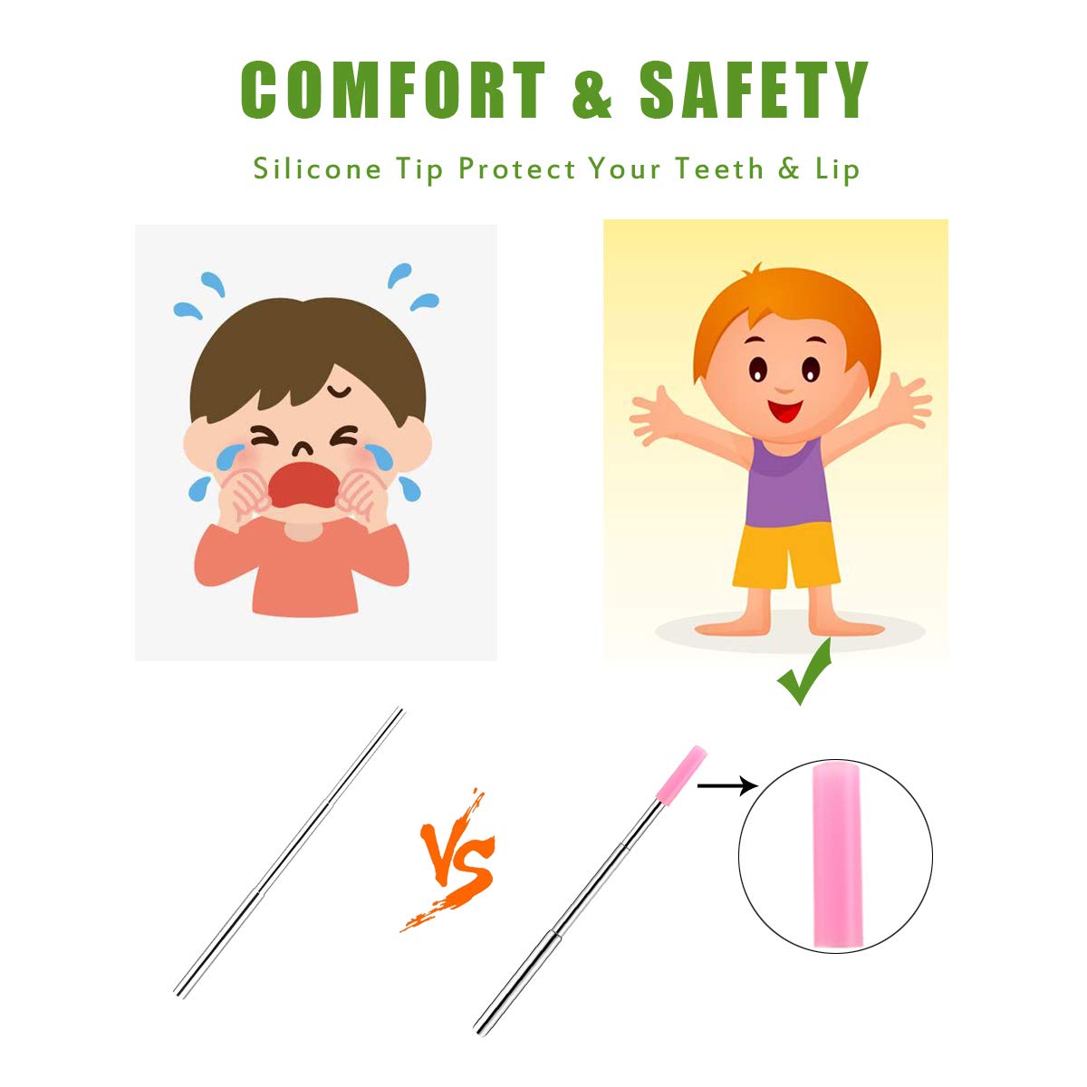 Telescopic Reusable Straws - Collapsible Stainless Steel Metal Straw - Portable Drinking Straw with Aluminum Case and Cleaning Brush - Bonus 2 Silicone Tips and Key Chains - 2 Pack Rose Gold, Black