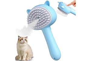 KALAMANDA Cat Steam Brush, 4 in 1 Steamy Cat Brush with Handle, Rubber Pet Misting Brush with Release Button, Spary Dog Comb with Cleanser for Indoor Kittens Small Animals(Blue)