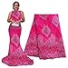5 Yards African Lace Fabrics Nigerian French Beaded Tulle Fabric (Rose)