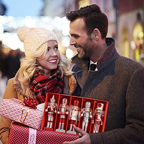 Amor Christmas Nutcracker Ornaments Set, 5PCS Wooden Nutcracker Figurines Hanging Decorations for Christmas Tree Figures Puppet Toy Gifts