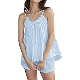 Xfileen Womens Summer 2 Piece Set Sleeveless Tie Straps Ruffle Trim Top and Shorts Sets Soft Cozy Pajamas Set
