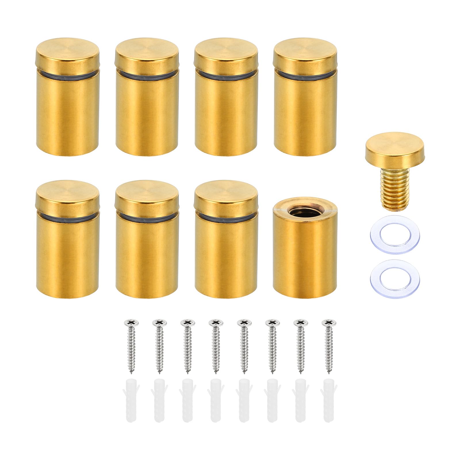 PATIKIL 3/4 x 1.2 Inch Sign Standoff Screws, 8 Set Stainless Steel Wall Standoff Mounting Hardware Advertising Glass Nail for Hanging Acrylic Picture Frame Acrylic Panel, Gold