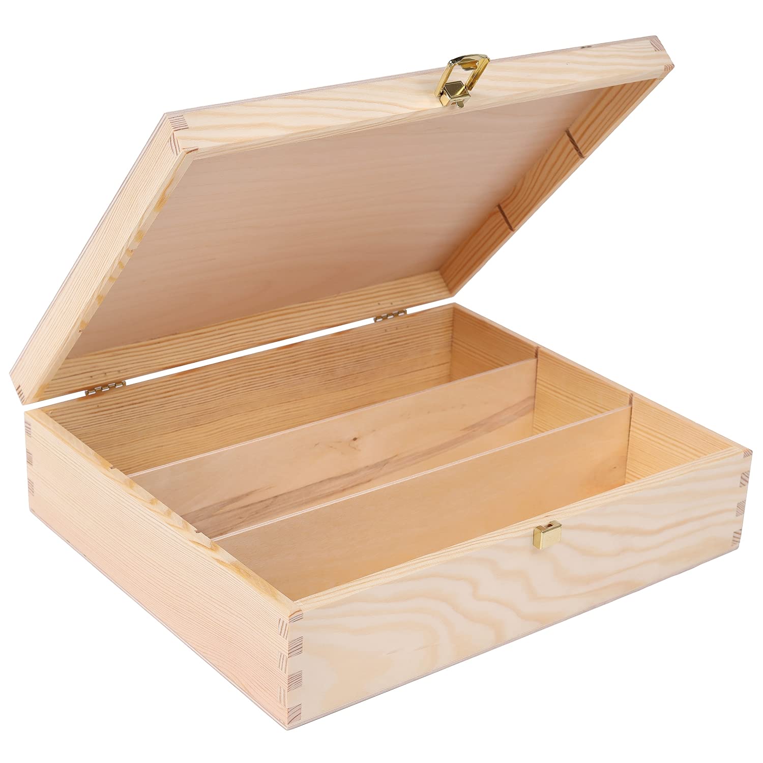 Creative Deco Unpainted Wooden Wine Box with Clasp | 3 Bottles | 35x30x10cm (+- 1 cm) | Natural Wood Wine Holder Bottle Easter Gift Storage Box Chest | Presentation Box