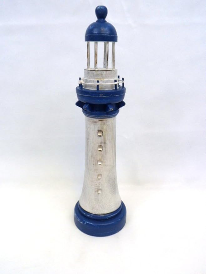 Large Wooden Lighthouse Ornament In Blue And White Amazon.co.uk