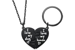 Ralukiia Best Friends Cat Dog Owner Friendship Love Necklace and Collar Charm Gift Set, Cat Dog BFF Necklace for 2, Pet Lover