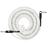 VOHALO Coil Guitar Cable 32 Feet/10M Instrument Coiled Curly Cord for Guitar Bass 1/4 inch Right Angle to Straight White