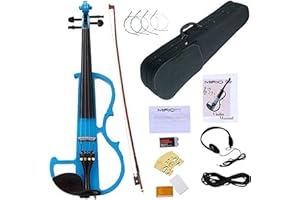 Electric Violins Blue, MIRIO 4/4 Full Size Silent Electric Violin with Ebony Fittings, Solid Wood Metallic Violin Electric, Beginner Kit for Adults Teens for Christmas Gifts