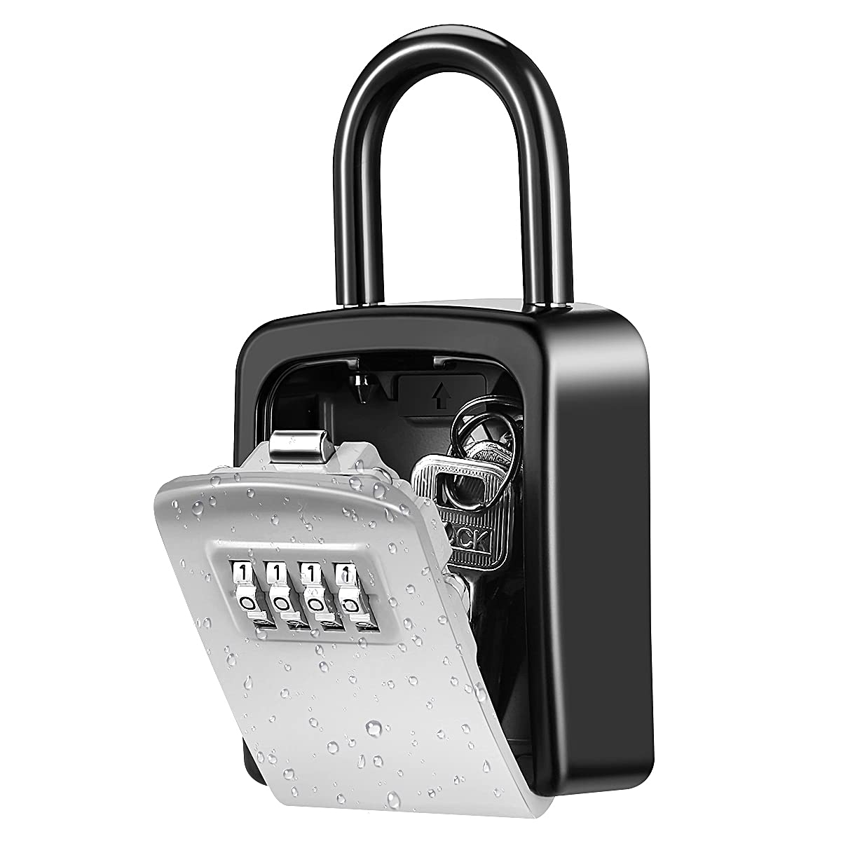 KeeKit Key Lock Box, Wall Mounted Key Safe Box with Removable Shackle, Resettable Code Key Storage Lock Box Waterproof with 4 Digit Combination, 5 Key Capacity for Home, Indoor & Outdoor – Silver