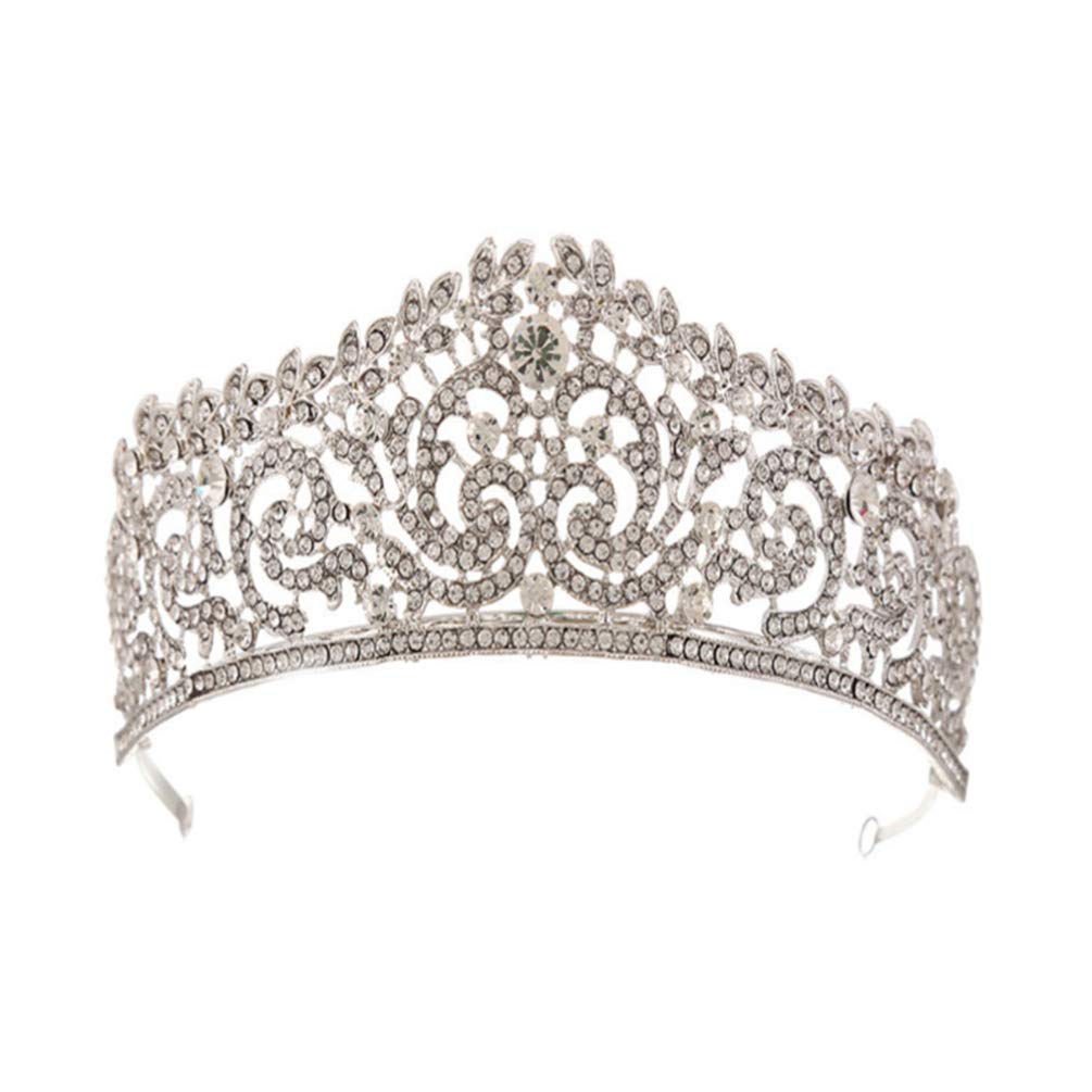 Lurrose Classic Vintage Crown Rhinestone Bridal Headband Elegant Wedding Hair Accessory Silver