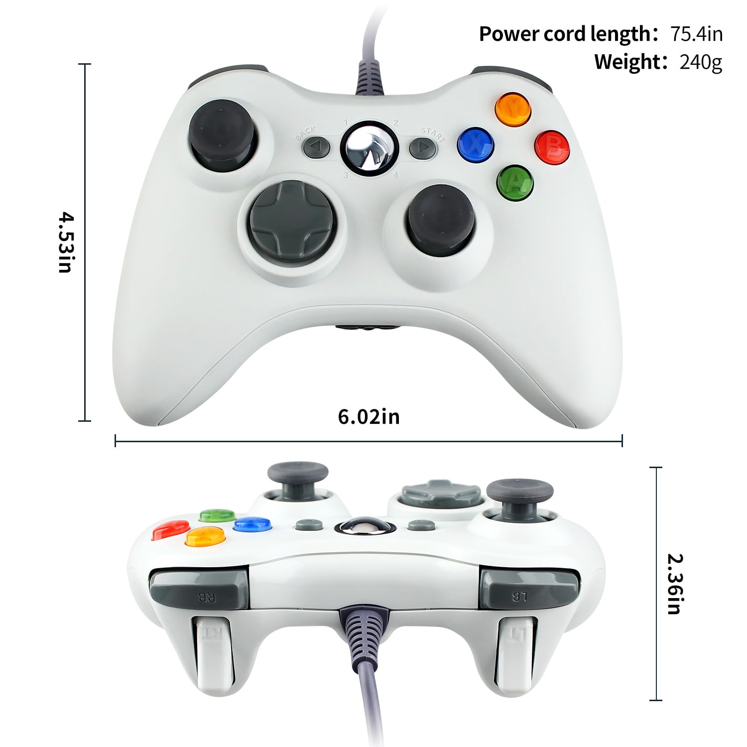 OSTENT Wired USB Controller Gamepad Joystick for Microsoft Xbox 360 Console Windows PC Laptop Computer Video Game Color White