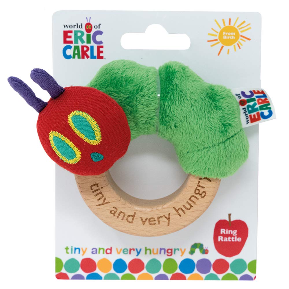 Rainbow Designs Very Hungry Caterpillar Ring Rattle - Endearing Baby Teething Toy, Iconic Story from Eric Carle - Sustainable Wood and Plush Fabric