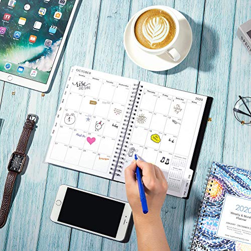 2020 Planner - Weekly & Monthly Planner 2020, Jan - Dec, 6.25" x 8.3", 12 Monthly Tabs, Twin Wire Binding, Clear Cover Pockets