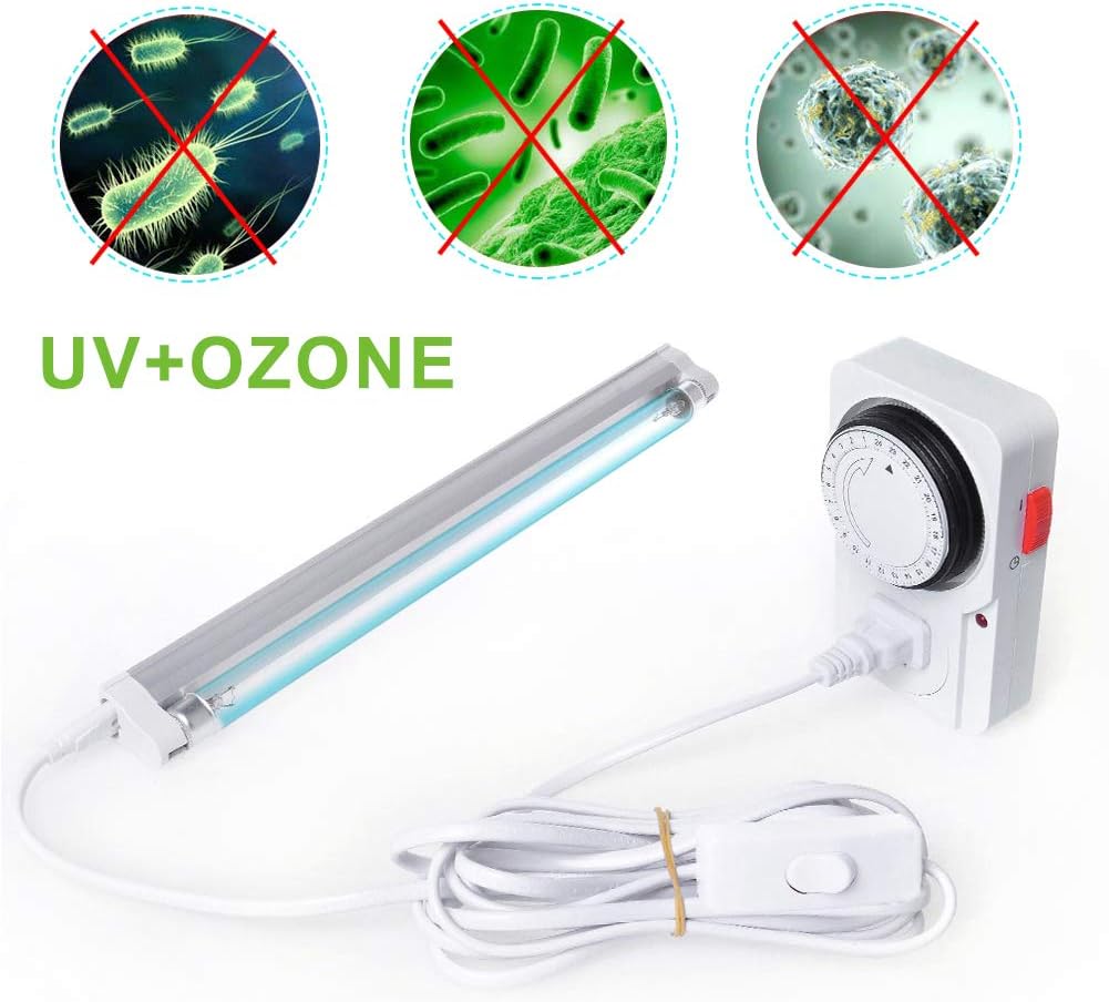UV Lamp With Timer Adapter, Ultraviolet UVC Ozone Lamp,110V Air Purifier cleaner ultraviolet ray Light, Ozone Tube UV Linear Lamp for Toilets,Bedrooms, Shoe Cabinets(15W,cover 40sq.m room)