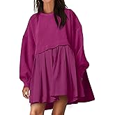 ANRABESS Women Sweatshirts Dress Oversized Long Sleeve Patchwork Casual Loose Pleated Pullover Mini Dress Fall Outfits 2025