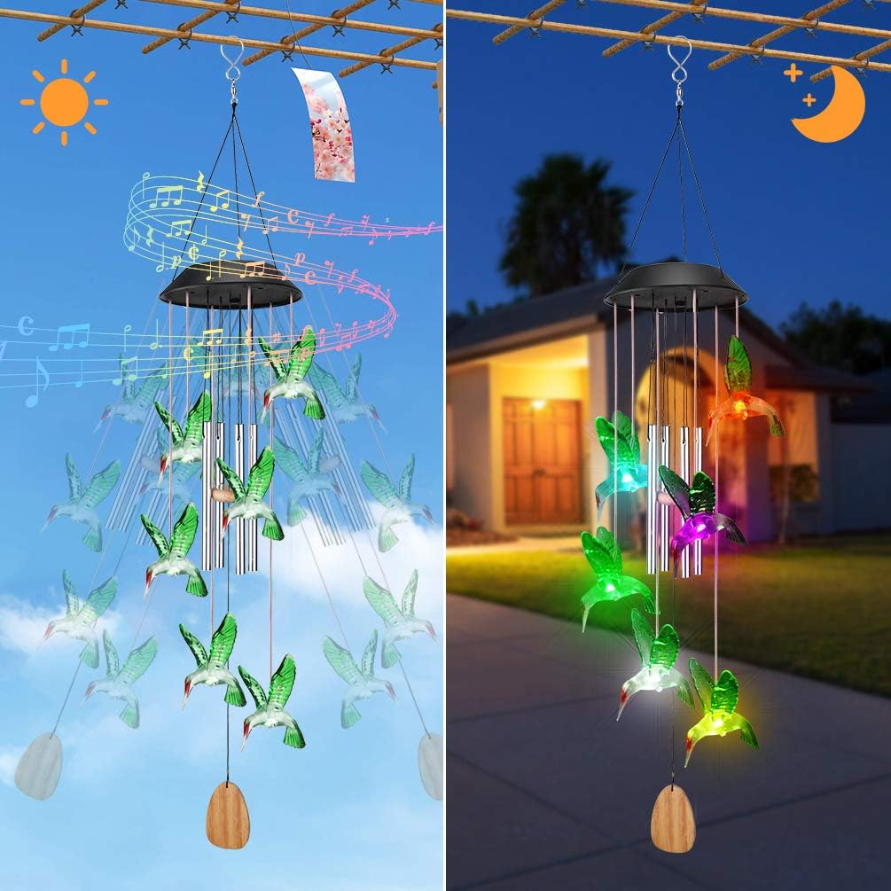 OUTUL Wind Chimes Outdoors LED Solar Hummingbird Wind Chime for Windows, Yard, Patio, Porch, Garden, Backyard, Memorial Wind Chimes Gifts for Mom Grandma : Garden & Outdoor