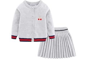 Mud Kingdom Cute Little Girls Ribbed Knit Cardigan Skirt Set School Style
