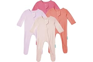 PurComfy Baby Zipper Footie Pajamas, Supersoft Bamboo Rayon Baby Footed Pjs Boy Girl 0-3-6-9-18-24 Month Coverall Sleepers