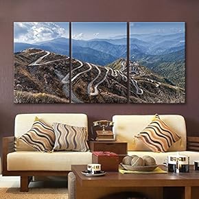 3 Panel Canvas Wall Art - Bird View Landscape of Roads Curve Along The Mountains - Giclee Print Gallery Wrap Modern Home Art Ready to Hang - 16"x24" x 3 Panels
