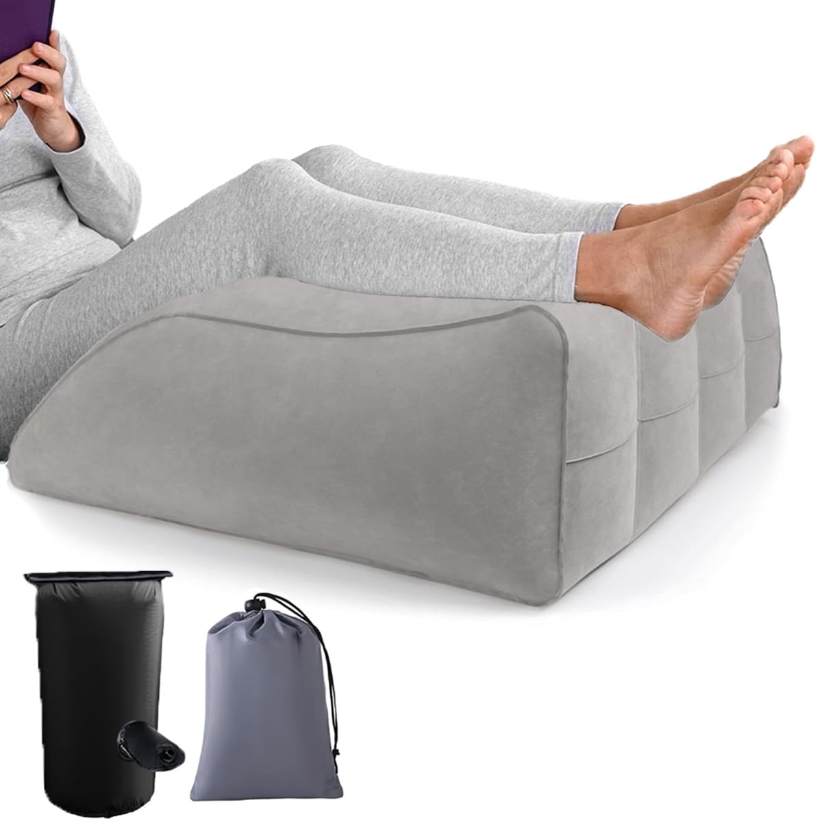 GEMMAHW Leg Pillow Inflatable Leg Elevation Pillow, Leg Rest Pillow for Elevating Leg Wedge Pillow for Sleeping, Leg Support Pillow for Bed for Reduces Back Pain & Improves Circulation