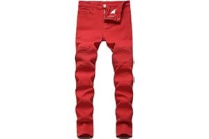 FREDD MARSHALL Boy's Stylish Moto Biker Skinny Ripped Wrinkled Stretch Fit Denim Jeans