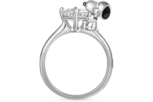 GNOCE Peanuts Snoopy Hug White Diamond Ring for Women, S925 Sterling Silver Ring for Her Wife, Valentine‘s Day, Mother’s Day Jewelry