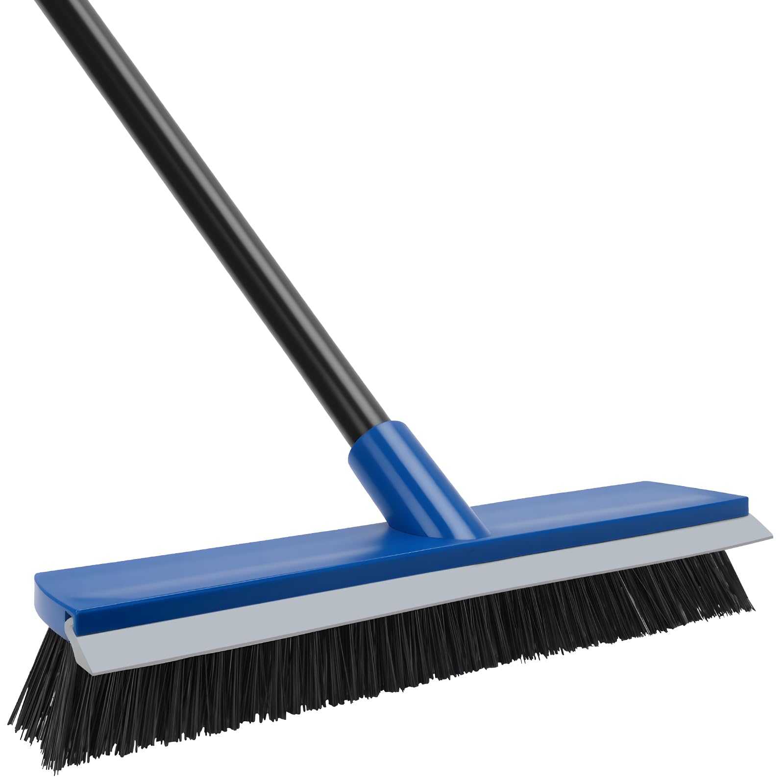 Photo 1 of 16 Inch Push Broom Outdoor 2 in 1 with Rubber Squeegee and Stiff Bristle Deck Brush 58" Long Handle for Deck Patio Garage Warehouse Driveway Concrete Floor Cleaning Scrubbing(Blue)