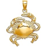 JewelryWeb 22mm 14k Gold Crab 2-d and High Polish Charm Pendant Necklace for Women