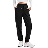 CRZ YOGA Fleece Sweatpants Women Cotton Joggers High Waisted Lounge Casual Travel Elastic Bottom Pants with Pockets