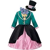 Nuoqi Girls Mad Hatter Costume Mad Hatter Tea Party Costume Halloween Dress with Hat
