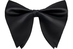 DAISYSILK Oversized Black Silk Bow Tie for Men, Pre-Tied Adjustable Tuxedo Bow Tie, Formal Black Bowtie