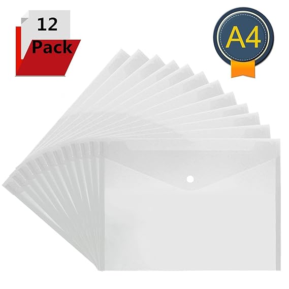 Clear Plastic Wallets A4 12 Pcs Document Wallets A4 Popper Wallet