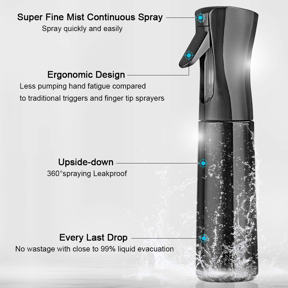 Sprayer Continuous 2Pack 300ml/10oz Hair Spray Bottle Fine Mist Water Spray Bottles Plant Mister (Black) : Beauty